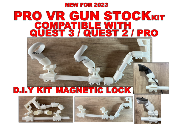 VR Gun Stock PRO fits Oculus Quest 3 , QUEST 2 or Meta Quest Pro Controllers. Onward Gun Stock.  DIY Kit everything included. Fits Quest Pro Now.