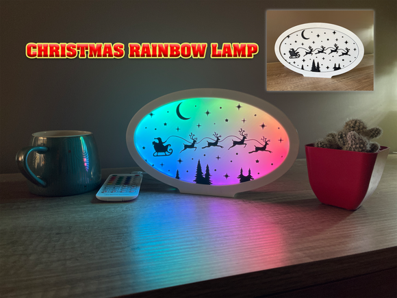 Sleigh and Reindeer Christmas Scene RGB Lamp Light | Rainbow Northern Lights christmas lamp, Sleigh and reindeer winter scene christmas lamp