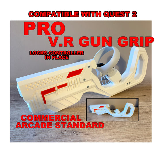VR Gun Blaster Pistol Grip Pro Plus fits Oculus Quest 2 ONLY. Commercial quality. One of a kind. Adds weight and feel to your game. AWESOME.