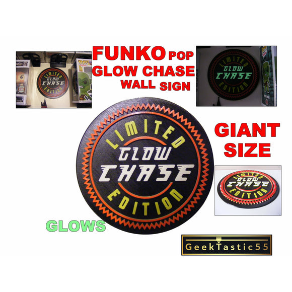 Funko Pop Glow Chase wall sign. Chase funko custom stand. stick to wall. funko display stand
