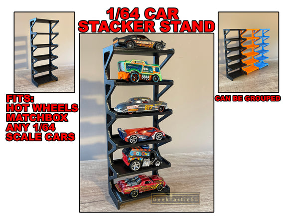 Display Stand for Hot Wheels | CAR STACKER for Matchbox Collectable cars | Holds 6 cars | Space saving display |  1:64 miniature Car shelf. TOMICA
