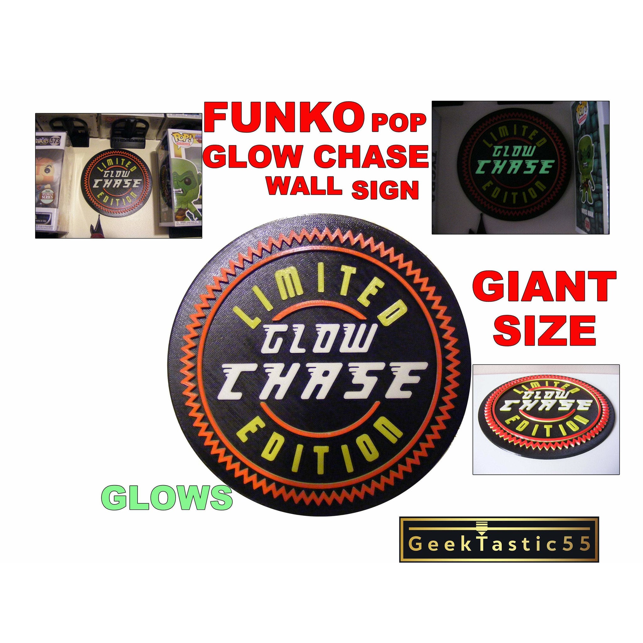 Funko Pop Glow Chase wall sign. Chase funko custom stand. stick to