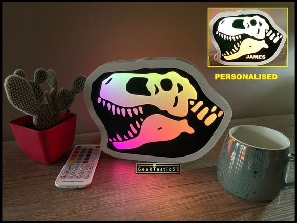 Dinosaur T-rex Desk Lamp RGB | Space age Lamp | Personalised Rainbow table lamp | Cute bedside Lamp | LED nightstand steampunk lamp | dino